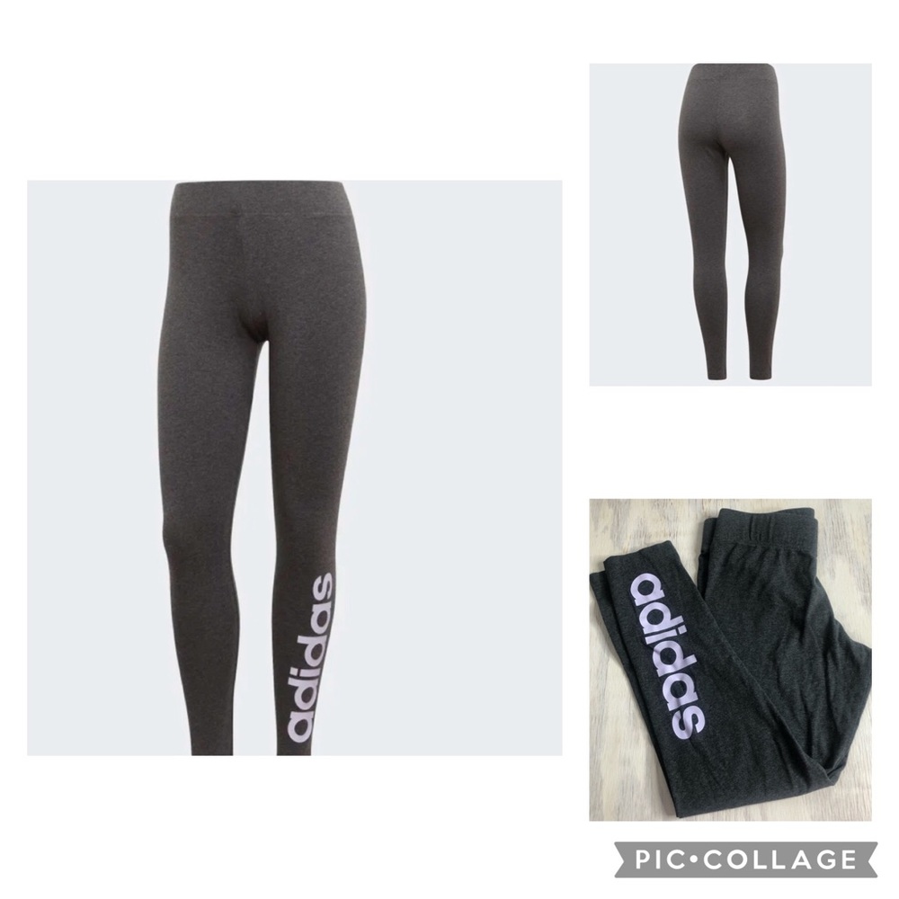 Adidas Leggings Essentials Linear Dark Heather Grey with Purple Tint Medium